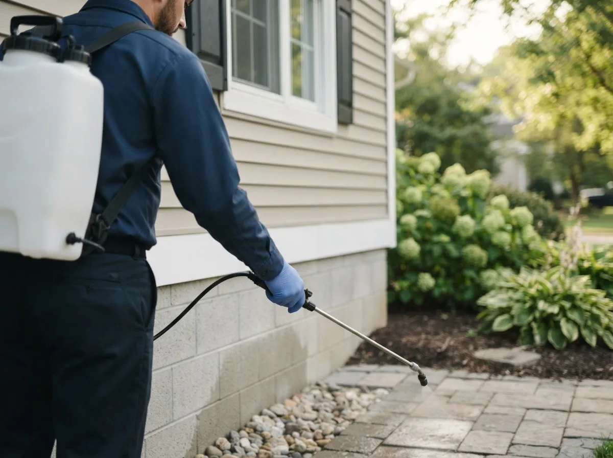 Pest control technician inspecting a home in Franklin, VA